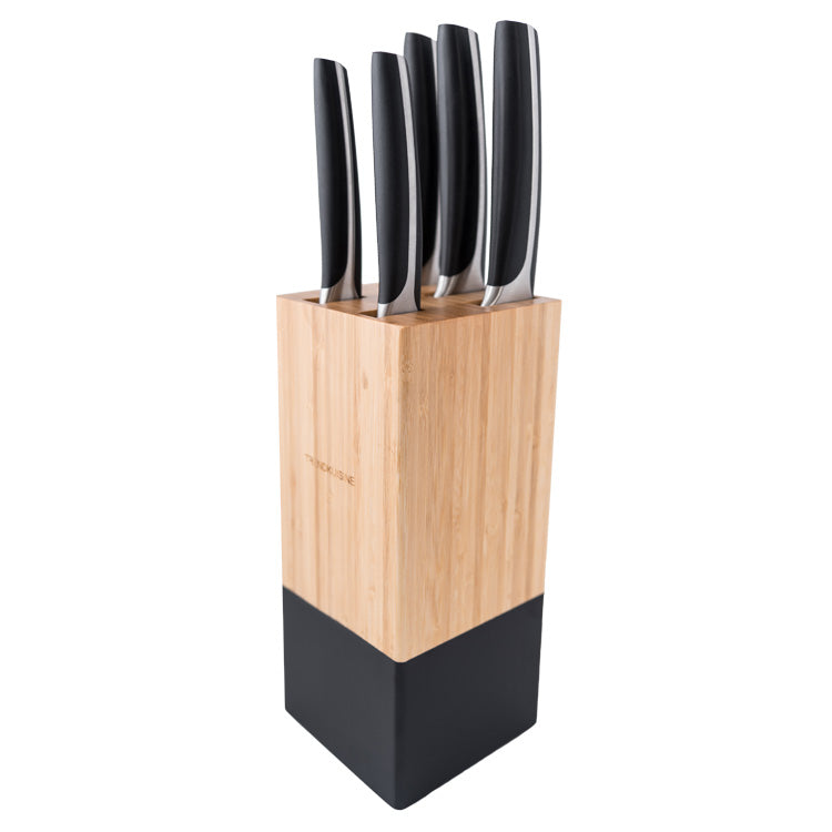 Set de cuchillos de acero inoxidable en base de bambu- 6pzas