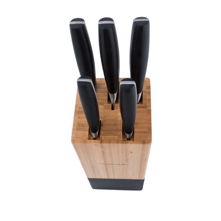 Set de cuchillos de acero inoxidable con base de bambú 6 piezas. - Trendkuisine | Tendencia en tu cocina