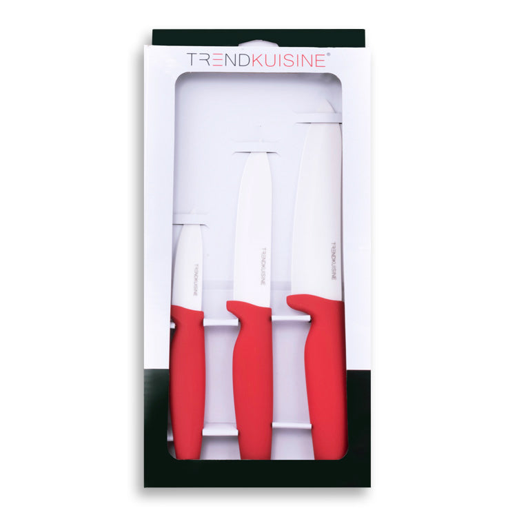 Set de cuchillos de cerámica con mango rojo 3 piezas caja - Trendkuisine | Tendencia en tu cocina