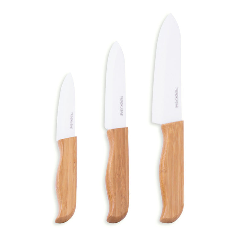 Set de cuchillos de ceramica con mango de bambu 3 pzas | TrendKuisine